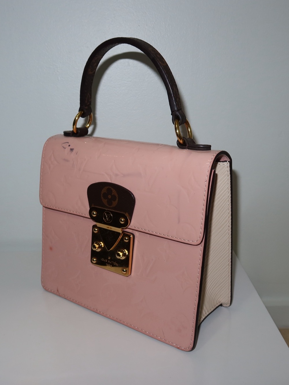 Louis Vuitton Pink Top-Handle Purse with Gold Hardware